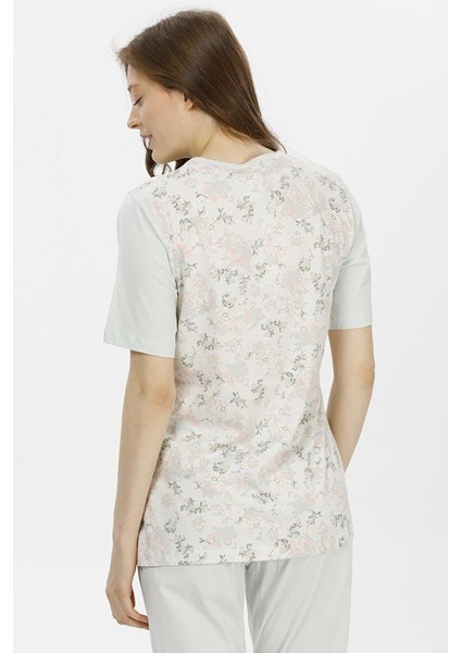 1206 Kadın Kısa Kol Çiçek Desen Pijama Takımı