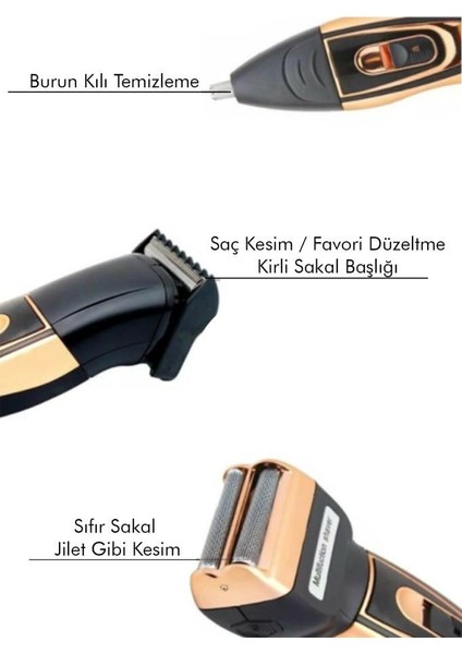 Dp-03 3 Başlıklı Tıraş Makinesi Gold-Siyah Detaylı