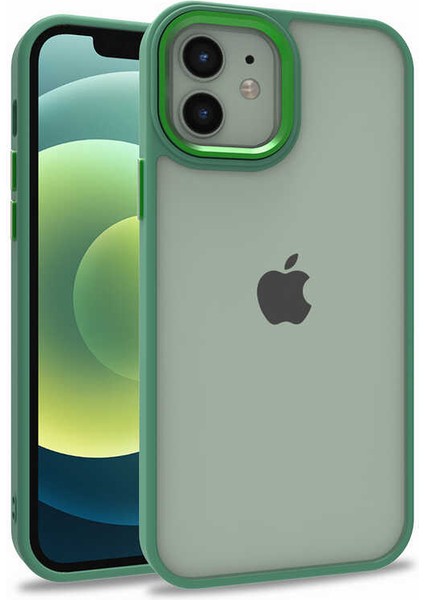 iPhone 12 ile Uyumlu Kılıf Kontrast Renk Tasarımlı Cynosure Kapak Yeşil