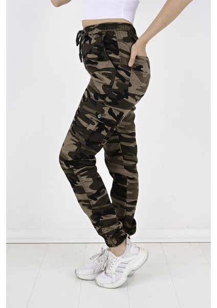 Bel ve Paça Lastikli,kargo Cepli Kamuflaj Desen Bayan PANTOLON-91000 fırsatları