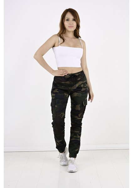 Bel ve Paça Lastikli,kargo Cepli Kamuflaj Desen Bayan PANTOLON-91000