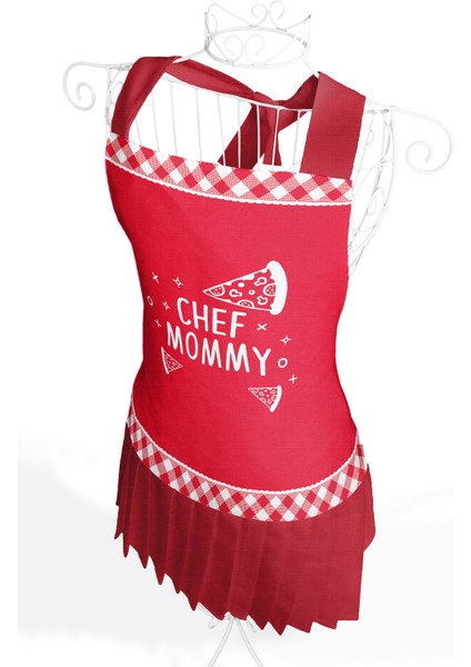 Chef Mommy Yazılı Mutfak Önlüğü - Özel Tasarım Pizza Motifli Askılı Bulaşık Aşçı Leke Tutmaz Dijital Baskılı Önlük fiyatları