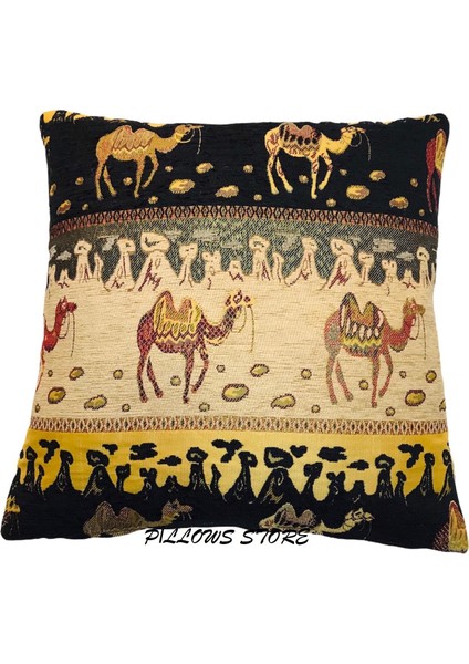 Deve Desenli Siyah Kırlent Seti 45 x 45 cm - 2 Adet