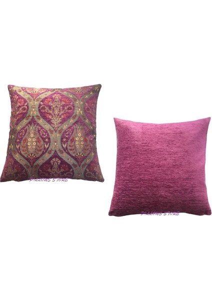 Lale Desenli Mor Kırlent Kılıfı 45 x 45 cm - 2 Adet