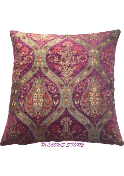 Lale Desenli Mor Kırlent Kılıfı 45 x 45 cm - 2 Adet