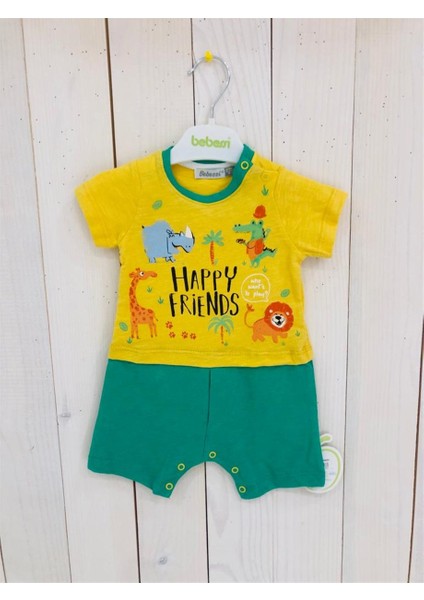 Bebessi Happy Friends Yazılı Hayvan Resimleri Desenli Tulum fiyatları