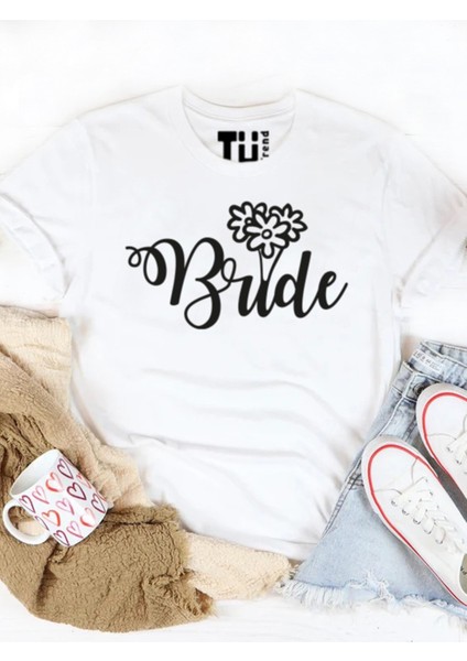 Bride Yazılı Baskılı Bisiklet Yaka Tshirt