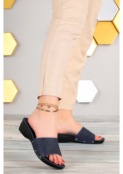 Ary 68-791 Günlük 4 cm Topuk Jelli Kadın Terlik Lacivert