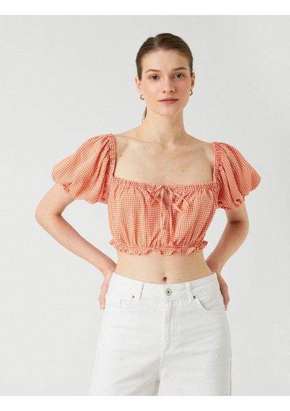 Crop Bluz Kare Yaka Balon Kollu fiyatları