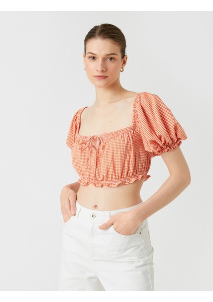 Crop Bluz Kare Yaka Balon Kollu modelleri