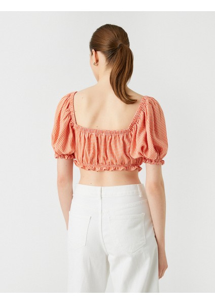 Crop Bluz Kare Yaka Balon Kollu fırsatları