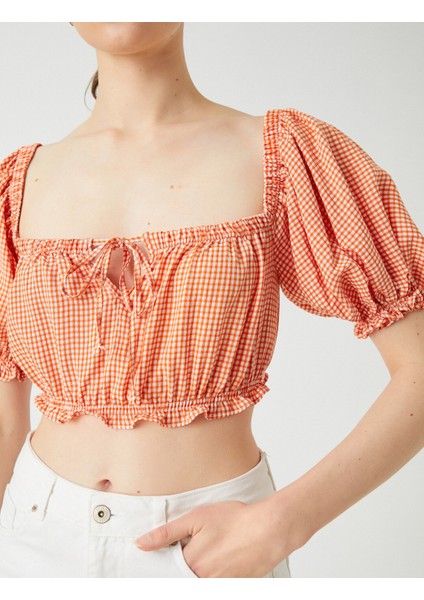 Crop Bluz Kare Yaka Balon Kollu indirimleri