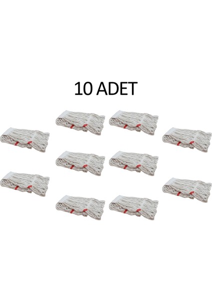 Geniş Yedek Islak Mop Paspas Ucu Başlığı Püskül - Pamuklu - 320 Gram. - 25 Cm. - Beyaz - 10 Adet