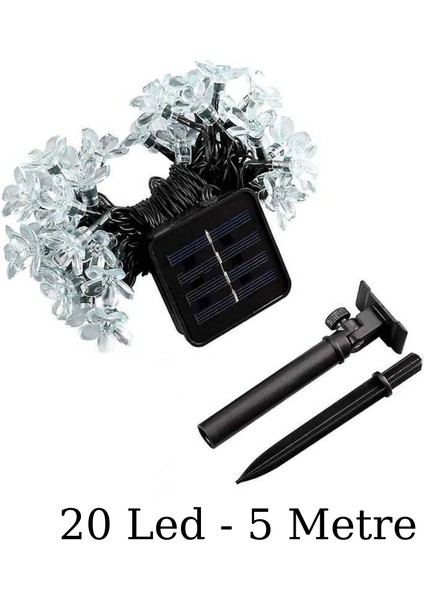 Çicek Desenli 20Watt 20 Led Güneş Panelli Solar 5 Metre Işık Zinciri
