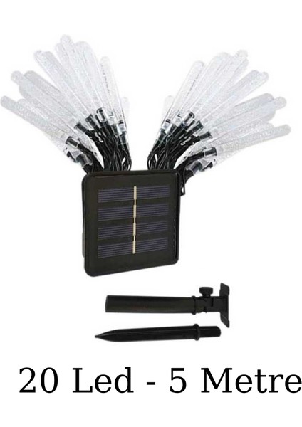 20W 20 LED Solar 5 Metre Işık Zinciri Günışığı