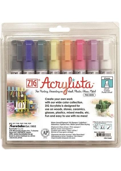 Acrylista Marker Akrilik Boyama Kalemi Seti 6 mm Kesik Uç 8 Renk Baby