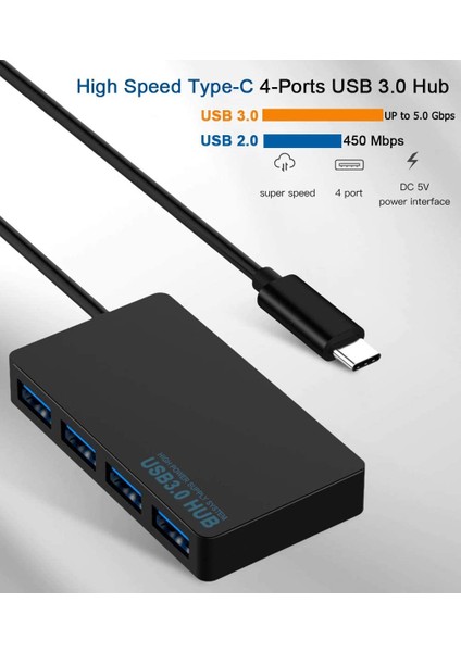 USB Type C Hub 4 Port 3.0 USB Çoklayıcı Type-C USB 3.0 Çoklayıcı Şarj Bağlantı Noktalı