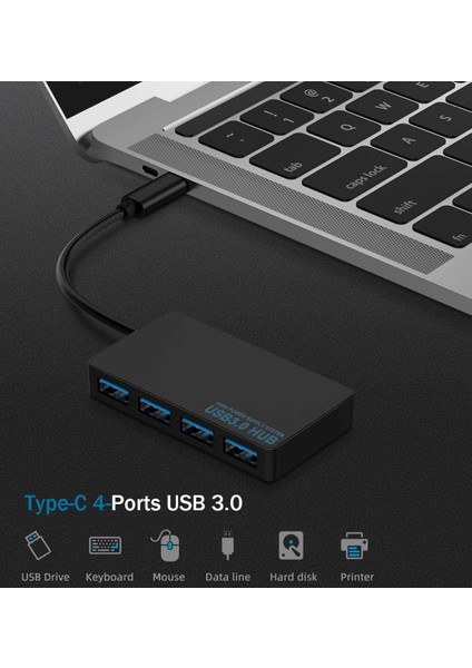 USB Type C Hub 4 Port 3.0 USB Çoklayıcı Type-C USB 3.0 Çoklayıcı Şarj Bağlantı Noktalı