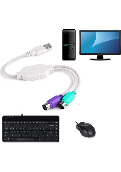 USB Ps/2 Dönüştürücü Klavye Mouse Ps2 - USB Adaptörü Erkek - Ps/2 Dişi
