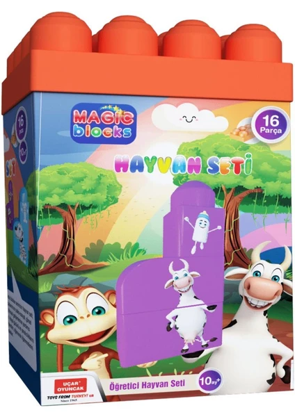 Uçar Oyuncak Magic Blocks 16 Parça Bloklu Hayvan Seti