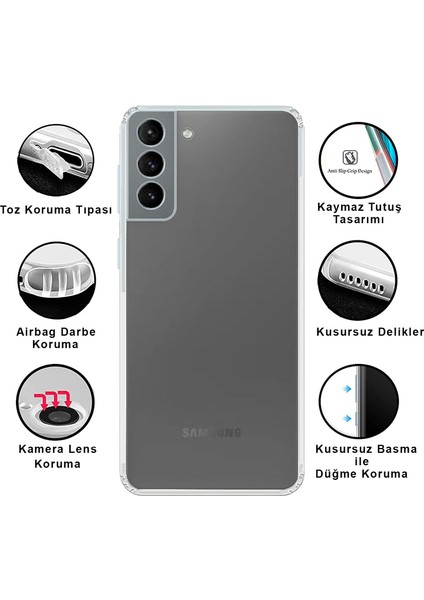 Samsung Galaxy S21 5g Kılıf Şeffaf 3D Kamera Lens Korumalı Tıpalı Silikon