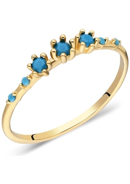 Altın Yüzük - 14 Ayar Altın Turkuaz Taşlı Minimal Yüzük - Eşe, Sevgiliye, Anneler Günü Hediyesi