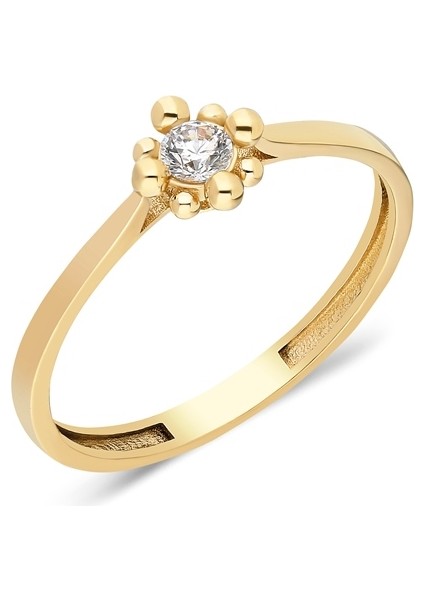 Tektaş Altın Yüzük - 14 Ayar Altın Tomurcuk 0.20 Karat Zirkon Taşlı Minimal Yüzük