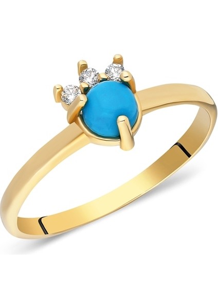 Altın Yüzük - 14 Ayar Altın Yüzük-Minimal Firuze Taşlı Pati Yüzük-14 Ayar Hediye Altın Yüzük