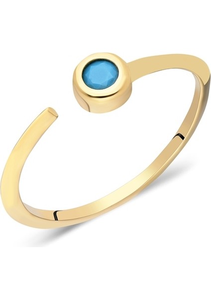 Altın Yüzük - Ayrık Tek Taş Yüzük-Firuze Taşlı Tektaş Yüzük-14 Ayar Tek Taş -Negatif Enerji Alma Yüzüğü