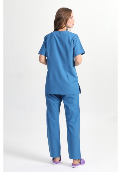 Kadın Petrol Mavi Terikoton Zarfyaka Doktor Hemşire Forması Takım May2802