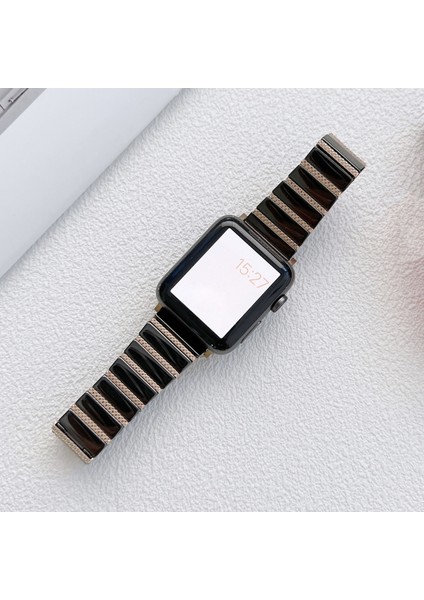 Apple Watch 7 41 mm / 6 & Se & 5 & 4 40 mm / 3 & 2 ve 1 38 mm Siyah Rose Gold Kordon (Yurt Dışından)