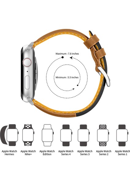 Apple Watch S 7 45 mm / & 6 & Se & 44 mm Siyah Kahve - Kahve Kordon (Yurt Dışından)