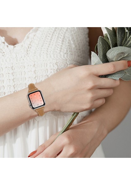 Apple Watch S 7 45 mm / & 6 & Se & 44 mm Siyah Kahve - Kahve Kordon (Yurt Dışından)