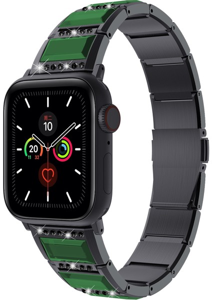 Apple Watch Için Ste Watch Band S 7 45 mm / & 6 & Se & 5 & 4 44 mm Siyah - Yeşil Kordon (Yurt Dışından)