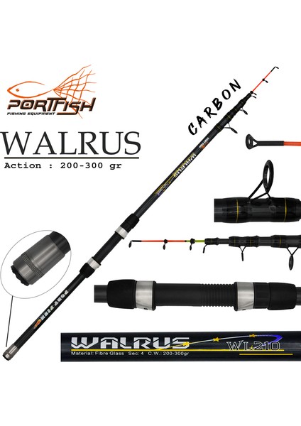 Walrus Teleskopik Tekne Kamışı 185 cm 200-300 gr