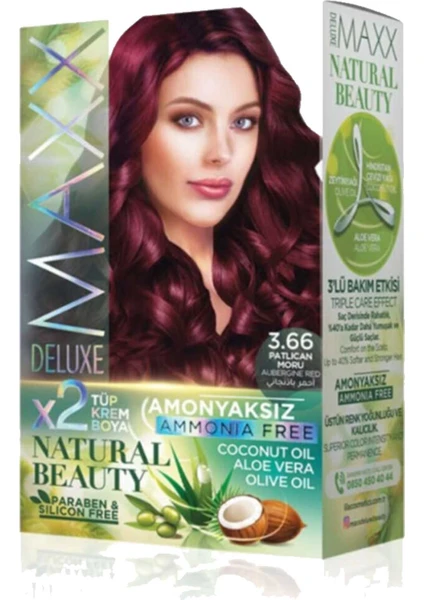 Maxx Deluxe Natural Beauty Amonyaksız Saç Boyası 3 66 Patlıcan Moru