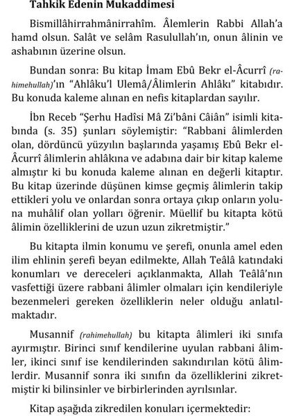 Alimlerin Ahlakı - Imam El-Acurri indirimleri
