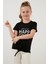 Pamuklu Baskılı Bağlama Detaylı Bisiklet Yaka T Shirt Kız Çocuk T Shirt 6211018 2