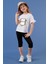 Pamuklu Baskılı Kolları Fırfırlı Bisiklet Yaka T Shirt Kız Çocuk T Shirt 6211019 2