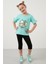 Pamuklu Baskılı Kolları Fırfırlı Bisiklet Yaka T Shirt Kız Çocuk T Shirt 6211019 5