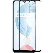 Microcase Realme C25Y Tam Kaplayan Çerçeveli Tempered Cam - Siyah