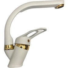 Moonight Beyaz Gold Banyo Lavabo Bataryası Musluğu Çeşmesi
