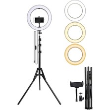 Pazariz LED Işıklı Ring Light Tripod Selfie Makyaj Işığı Youtuber Kuaför Çekim Işığı