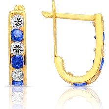 Lilarote Altın Çocuk Küpe Mavi Taşlı