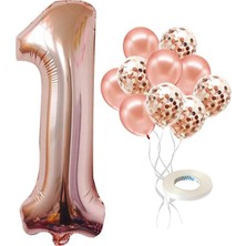 Bal10 Dünyası 1 Yaş Rose Gold Rakam Balon Konfetili Balon Seti
