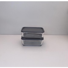 Lav Büyük Saklama Kabı Cam Kahvaltılık 2 Li - Saklama Seti 1170 Cc.gri