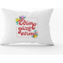 Cango Home Beyaz Kırmızı Evim Güzel Evim Yazılı Dijital Baskı Kırlent Yastık Kılıfı - CGH458-3550 Çift Tarafı Baskılı