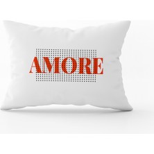 Cango Home Beyaz Siyah Amore Yazılı Modern Dijital Baskı Kırlent Yastık Kılıfı - CGH460-3550 Çift Tarafı Baskılı