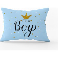 Cango Home Mavi It's A Boy Yazılı Dijital Baskı Çocuk Kırlent Yastık Kılıfı - CGH427-3550 Çift Tarafı Baskılı