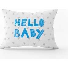 Cango Home Beyaz Mavi Hello Baby Yazılı Dijital Baskı Kırlent Yastık Kılıfı - CGH434-3550 Çift Tarafı Baskılı